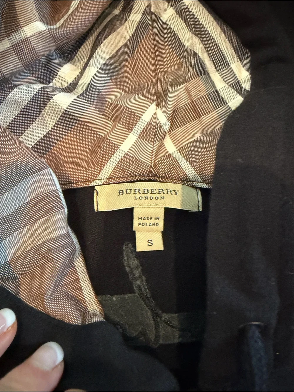 Burberry Black Zip-Up Hoodie with Beige Check Lining and Elbow Patches - Picture 5 of 7